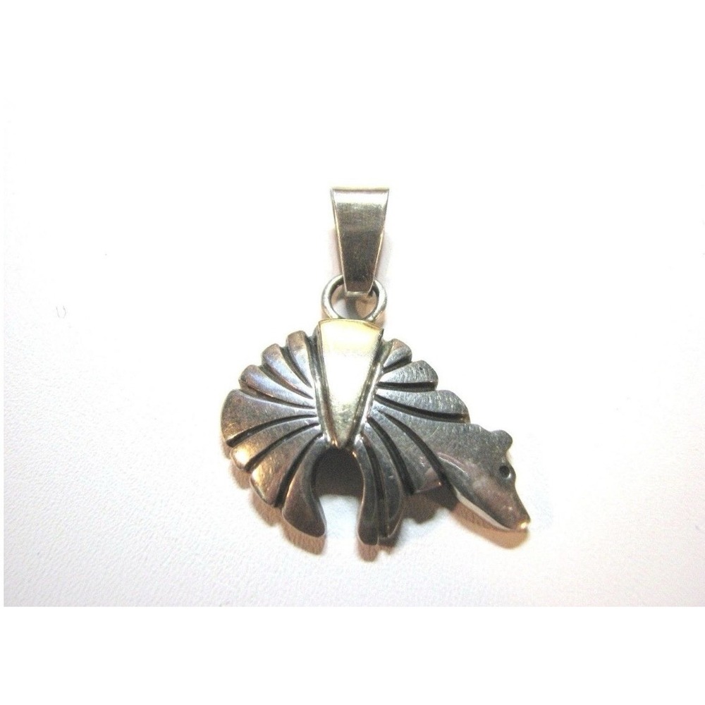 VINTAGE EH ERVIN HOSKIE 14K GOLD & STERLING SILVER NAVAJO FETISH BEAR PENDANT - Picture 5 of 5